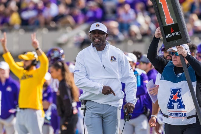 Scottie Montgomery is sky high on his East Carolina team's turnaround after a combined 6-18 start in his first two seasons as head coach of the Pirates. [ECU Athletics]