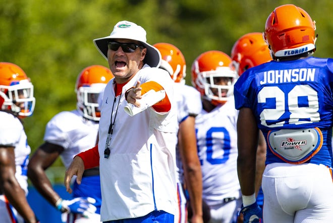 First-year University of Florida head coach Dan Mullen leads his team against Charleston Southern on Saturday in the season opener for the Gators. [Lauren Bacho/Gatehouse Media]