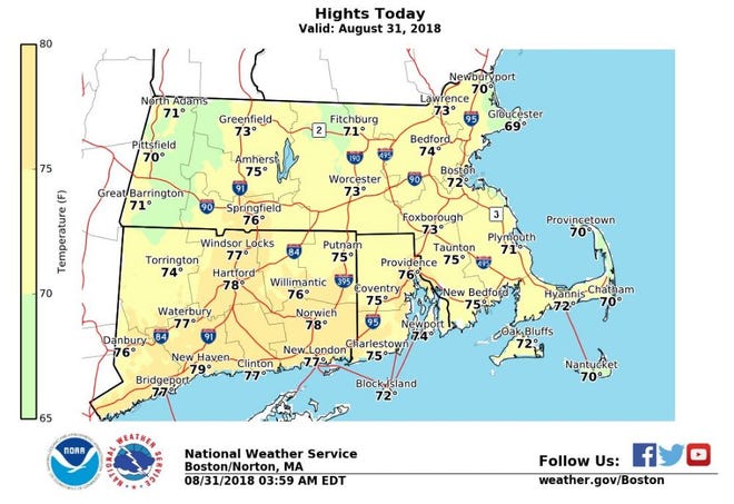 The National Weather Service says air flowing over the Gulf of Maine will bring cooler and drier air to the region.