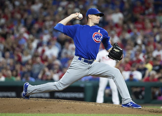 Chicago Cubs starting pitcher Kyle Hendricks delivers during the third inning of Saturday's game against the Philadelphia Phillies in Philadelphia. [AP Photo/Chris Szagola]