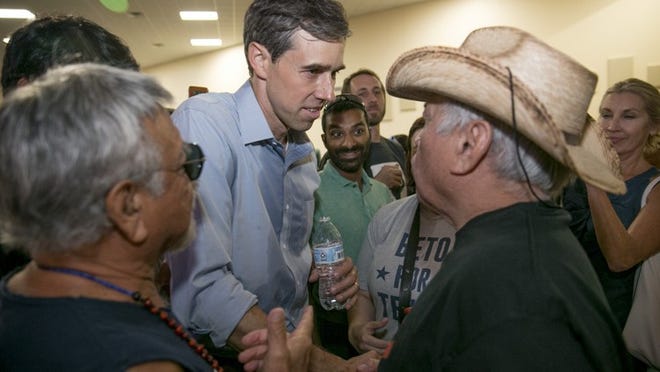 Beto O’Rourke, Democratic candidate for U.S. Senate, talks to supporters at a rally at Mount Sinai Baptist Church in Austin on Aug. 27.