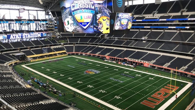 A look at AT&T Stadium before the Miami Hurricanes and LSU Tigers faced off Sunday.