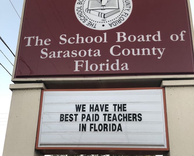 A sign outside the Sarasota County School Board on Jan. 9, 2018. [Provided by Sarasota Classified/Teachers Association]
