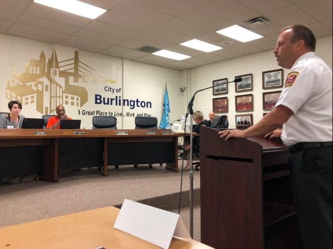 Burlington Fire Chief Matt Trexel is shown Aug. 6 during a city council meeting at City Hall. At Tuesday's Burlington City Council meeting, Trexel informed council the fire department no longer was allowed to keep an ambulance at the West Burlington Fire Station. [Elizabeth Meyer/thehawkeye.com]