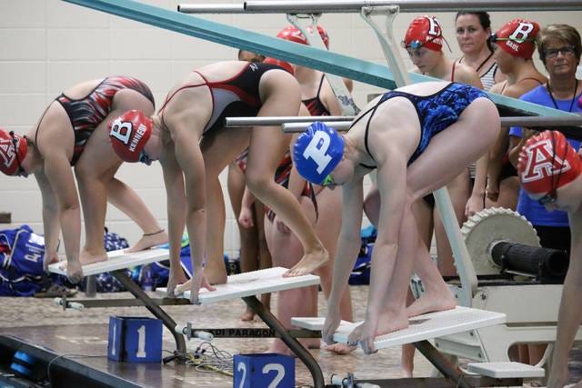 Abby Herman prepares to race in one of her many events at the dual meet against Algona and Boone on Tuesday, Sept. 4, 2018. PHOTO SUBMITTED TO THE PERRY CHIEF