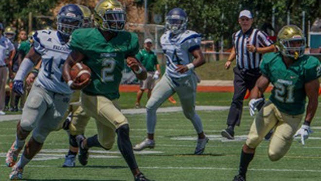 Jacksonville University quarterback Calvin Turner Jr., breaks into the open field last week against St. Augustine's University. The Dolphins play at Mercer on Saturday. [Provided by JU]