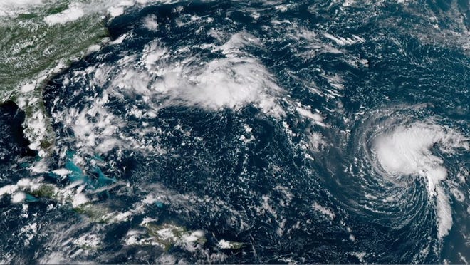 Busy time in the tropical Atlantic with Tropical Storm Florence (far right) and Invest 94L (center).