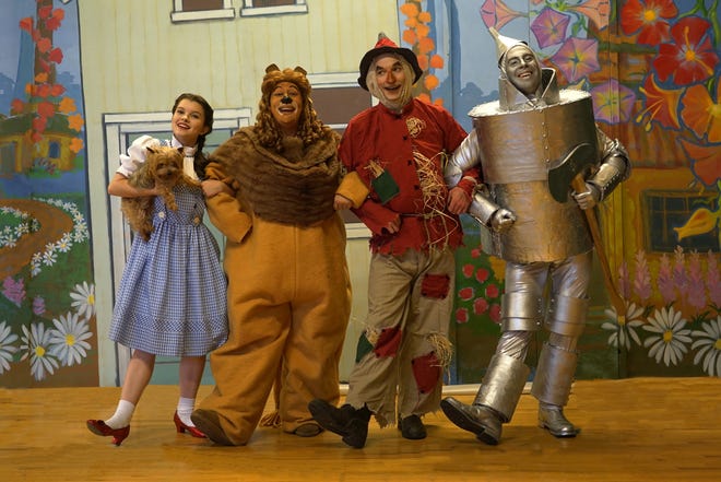 Shedd Theatricals "The Wizard of Oz," which opens Sept. 14, features Kenady Conforth as Dorothy (from left), Miriam Major as Lion, Tom Wilson as Scarecrow and Dylan Stasack as Tinman. [The Shedd Institute]