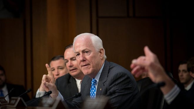 Sen. John Cornyn, R-Texas, during the third day of the Senate Judiciary Committee’s confirmation hearing for Judge Brett Kavanaugh, President Donald Trump’s nominee for the U.S. Supreme Court, on Thursday. Sens. Cory Booker, D-N.J., and Mazie Hirono, D-Hawaii, released documents labeled as “committee confidential” on Thursday. Cornyn told Booker releasing the documents would be “irresponsible and outrageous.” (Erin Schaff/The New York Times)