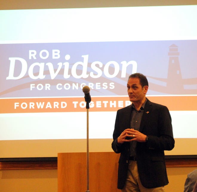 Rob Davidson, a Democratic candidate running for Michigan's 2nd Congressional District, speaks at a health care forum in Zeeland on July 30, 2018. [Sentinel File]
