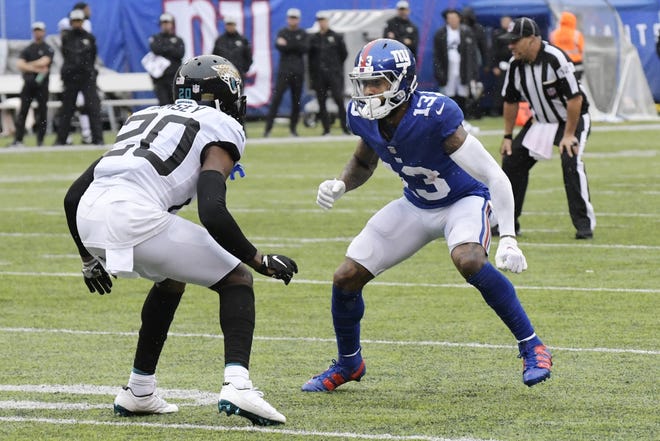 Giants' Odell Beckham (13) caught 11 passes for 111 yards in the 20-15 loss to the Jaguars on Sunday. The three-time Pro Bowler also drew two pass-interference calls late in the first half to set up a field goal. [THE ASSOCIATED PRESS]