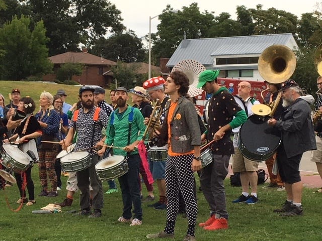 School of Honk performing for the finale of Belmont Porchfest at Grove Street Park on Sept. 8. [WICKED LOCAL PHOTO/JOANNA TZOUVELIS]