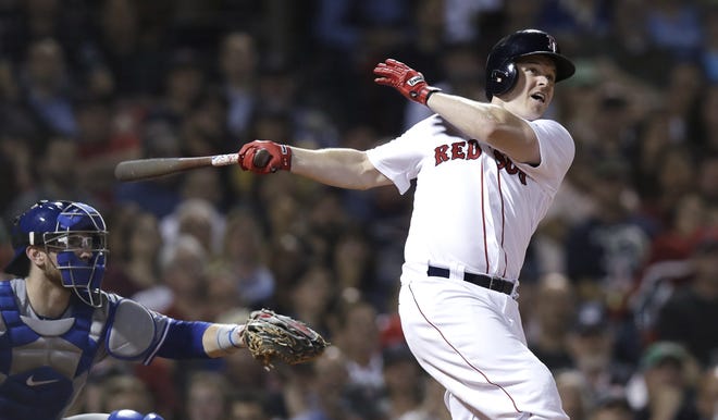 Red Sox pinch hitter Brock Holt smacked a three-run home run off Toronto Blue Jays relief pitcher Ryan Tepera during the seventh inning of Boston's 7-2 win on Tuesday at Fenway Park. [AP Photo/Charles Krupa]