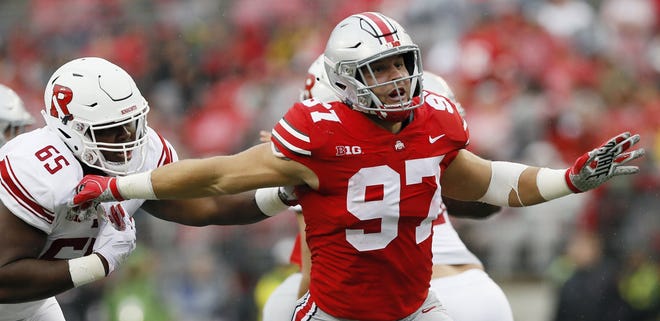 Nick Bosa didn't play much in the second half of Ohio State's first two wins. He looks forward to the possibility of playing a full game against No. 15 TCU. [Adam Cairns]
