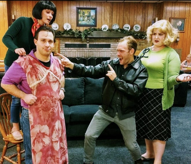 This scene from the Stardust Dinner Theatre's "Laverne & Shirley" features cast members (from top left) Michal Donohue, Adam Leventhal, Kat Glover and Zachary Donohue.
