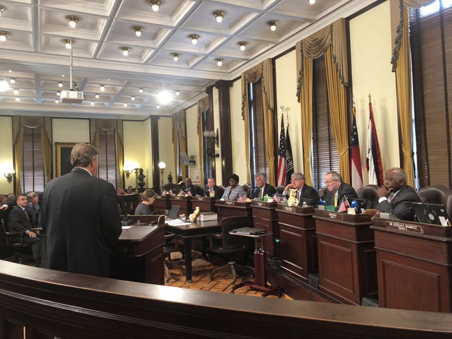 After being asked to the podium during Thursday's Savannah City Council meeting, JE Dunn Vice President Walter Murphy declined to comment further during his company's appeal hearing concerning the arena construction management contract. [Eric Curl/Savannahnow.com]