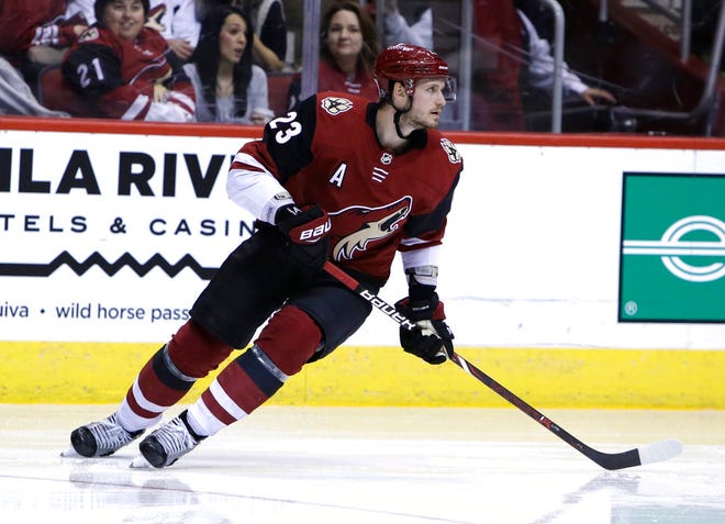 Arizona Coyotes defenseman Oliver Ekman-Larsson (23) skates in the first period during an NHL hockey game against the San Jose Sharks in Glendale, Ariz., on January 16, 2018. The Arizona Coyotes enter camp with optimism after finishing last season strong and making moves during the offseason to upgrade their roster. One was to lock up defenseman Oliver Ekman-Larsson for the next eight years. (AP Photo/Rick Scuteri, File)