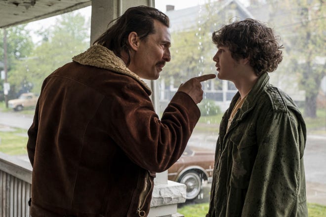 This image shows and Matthew McConaughey, left, and Richie Merritt in a scene from "White Boy Rick." [Sony/Columbia Pictures]