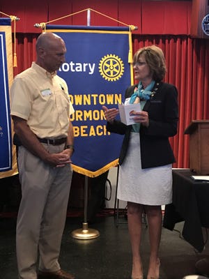 District Governor Jeanette Loftus recently presented the Rising Star award to Rotary Club of Downtown Ormond Beach member Tom Mondloch. Mondloch was given a Rotary passport for admission to several District events. He will compete with other Rising Star award recipients in the district for further awards. For information, visit facebook.com/rotaryofdowntownormondbeach. [Photo provided]
