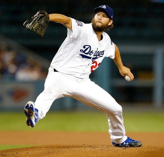 Los Angeles Dodgers starting pitcher Clayton Kershaw delivers to a Colorado Rockies batter during the first inning of a baseball game in Los Angeles, Tuesday, Sept. 18, 2018. (AP Photo/Alex Gallardo)