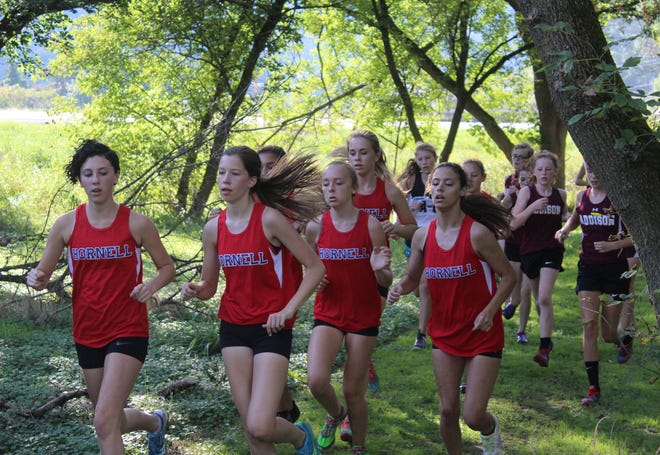 The Hornell girls lead a pack around the first portion of the race Tuesday in Hornell. Sean Curran/Spectator Sports.