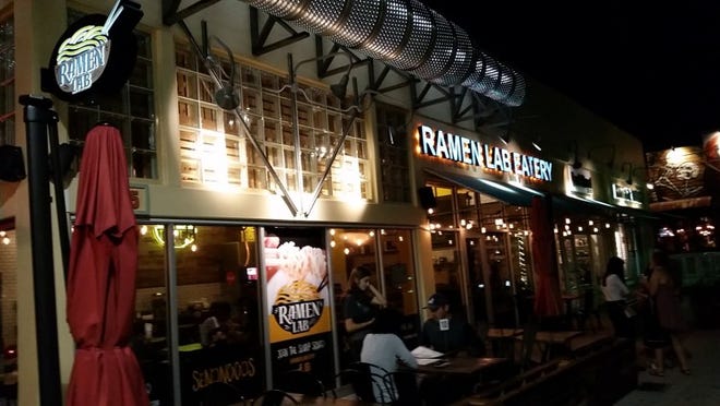Ramen Lab Eatery’s Delray Beach location occupies a space in a bustling restaurant area just north of Atlantic Avenue. (Photo by Jeff Ostrowski)