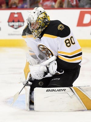 Dan Vladar makes a stop in the third period in the Bruins' preseason game on Tuesday.
