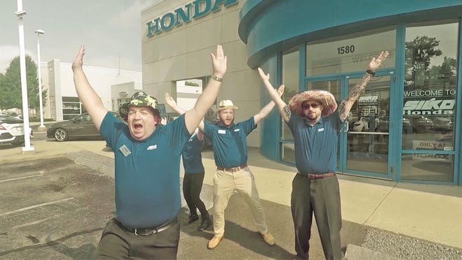 From left, Silko Honda employees Christopher Casey, Breanna O’Connor, Mike Healey and Stacey Seal recently taped a lip-sync video to the song “YMCA” by the Village People at the Raynham auto dealership.

Submitted photo