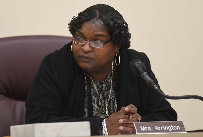 Erie City council president Sonya Arrington speak during a council meeting Wednesday at Bagnoni Council Chambers in Erie City Hall. Federal authorities have charged Arrington with defrauding her nonprofit, Mothers Against Teen Violence, of at least $70,000 from December 2011 to March 2018. [JACK HANRAHAN/ERIE TIMES-NEWS]