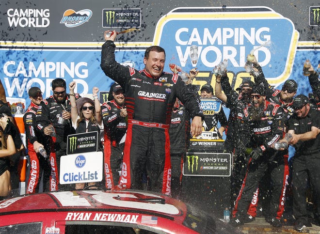 Ryan Newman celebrates in Victory Lane after winning the NASCAR Cup Series race at Phoenix International Raceway in 2017. (AP Photo/Ralph Freso)