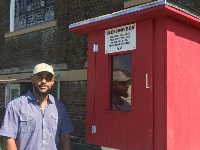 Josh Chambers and his lifestyle group Avenue Twelve Culture brought the idea of the Blessing Box to Unity Worship Center. The box was built by a church member. [ALEXANDRIA GAINES / TIMES-NEWS]