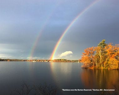 The Taunton River Watershed Alliance announced the winners of its annual Taunton River Tide Calendar Photography Contest. "Rainbow over the Norton Reservoir," by Dave Lennon, from Norton, is the 2019 calendar cover winner. [Submitted photo]