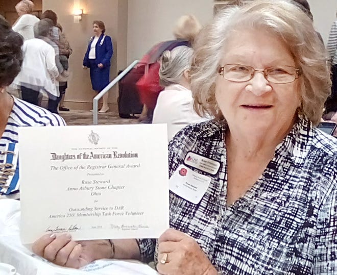 Chapter Registrar Rose Steward was given the Outstanding Service to DAR America 250! Membership Task Force Volunteer Award from the Office of the Registrar General.