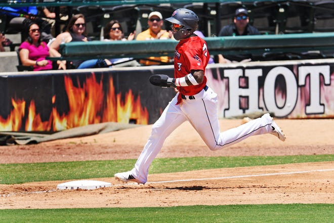 Jumbo Shrimp outfielder Monte Harrison rounds third base on his way to score at the Baseball Grounds. The Double-A franchise agreed Wednesday to a 10-year lease extension at the ballpark. [Bob Self/Florida Times-Union]