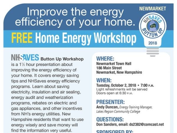 Button Up New Hampshire, the popular home energy savings workshop series, is coming to Newmarket on Oct. 2. [Courtesy photo]