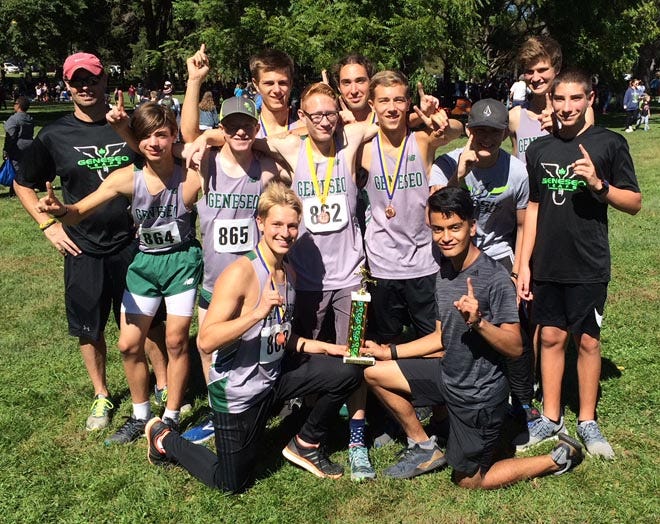 The Maple Leafs’ frosh/soph team won the Rock River Run Invite. Picture are, first row, from left: Rafe Morrison and Ricardo Chavez-Sanchez. Second row, from left: Isaac Kuster, Kyle Lievens, Justin Johnson, Malakai Schaad, Tanner Burgett and Andrew Burke. Third row, from left: Coach Todd Ehlert, Lucas Nicke, William Plumley and Max Sottos.