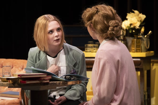 Jacqueline Ishmael, of Havana, palying Billy Dawn is acting with Leah Doneghue,from Sherman in the Lincoln College production of “Born Yesterday”. [Photo submitted]