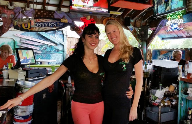 Manager Dana Rothgery, right, and Melissa Dean pose behind the "Freaki Teaki" bar of Clancy's Sports Bar & Grill. Rothgery is the organizer of the annual "Bar Wars" event. [Herald-Tribune archive]