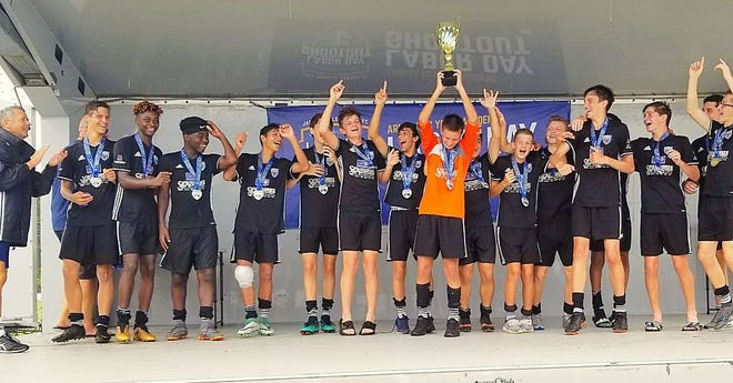 The SSA Savannah United '03 Boys Premier soccer team after winning the championship at the annual Jacksonville Labor Day Shootout Tournament. [SAVANNAH UNITED]
