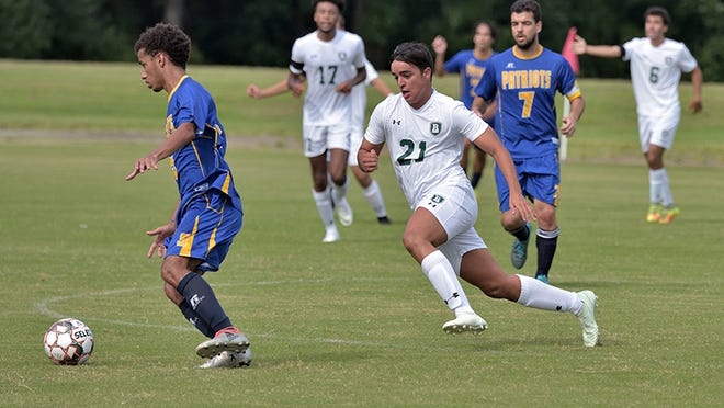Richard Bland Soccer's Miguel Tirado Thomas (#21) goes after the ball in a 2018 regular season match. [Contributed photo]
