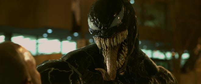 Tom Hardy transforms in "Venom." [Contributed by Sony Pictures]