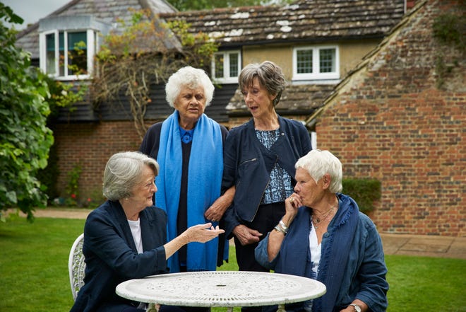 Judi Dench, Maggie Smith, Eileen Atkins and Joan Plowright in a scene from "Tea with the Dames." [Field Day Films]