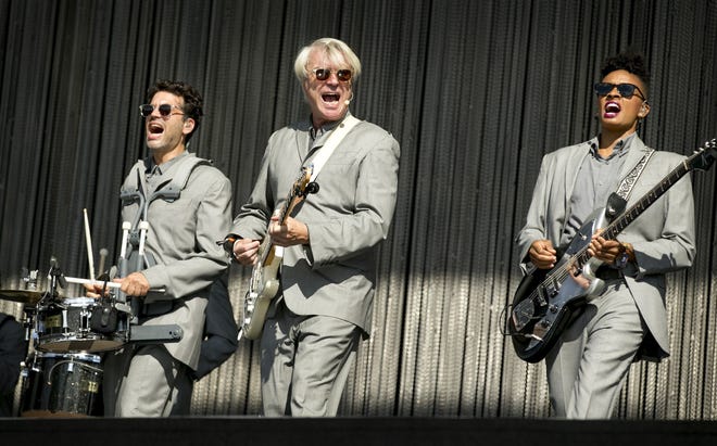 David Byrne, middle, performs at the Austin City Limits Music Festival in Zilker Park on Friday, October 5, 2018. [JAY JANNER/AMERICAN-STATESMAN]
