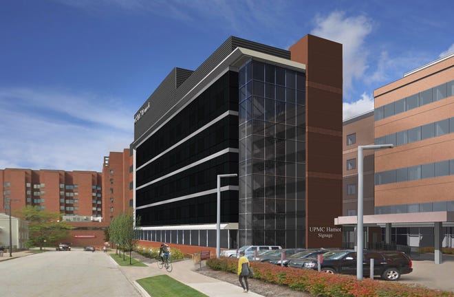 This is an architect's rendering of a $111 million, seven-floor patient tower to be built on the UMPC Hamot campus in downtown Erie. A groundbreaking ceremony was held Friday. It's expected to open by late 2020. [CONTRIBUTED PHOTO]