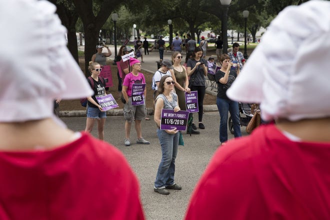 Protesters attend a demonstration Saturday in Austin against the impending Senate confirmation of Supreme Court nominee Brett Kavanaugh. [LYNDA M. GONZALEZ/AMERICAN-STATESMAN]