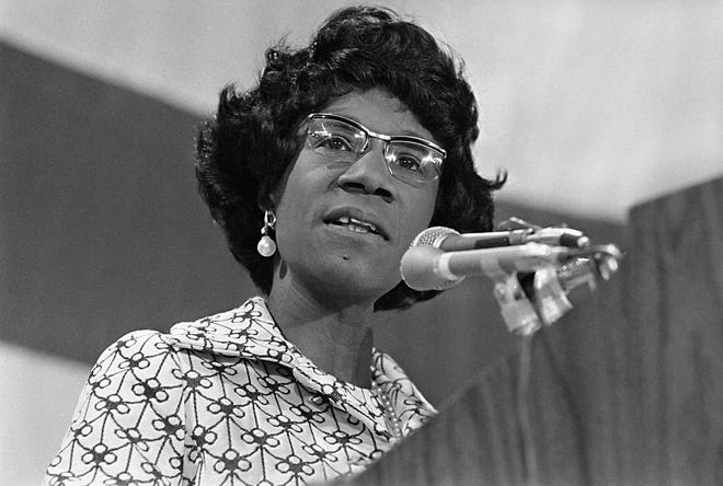 Rep. Shirley Chisholm of New York presents her views in Washington on June 24, 1972, before the panel drafting the platform for the Democratic National Convention. She was the first African-American woman elected to office in Congress and the first to run for president of a major party in the United States. (AP Photo/James Palmer)