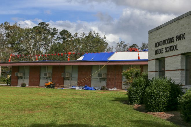 Repairs remain underway at several Onslow County Schools, including Northwoods Park Middle School. [Tina Brooks/The Daily News]