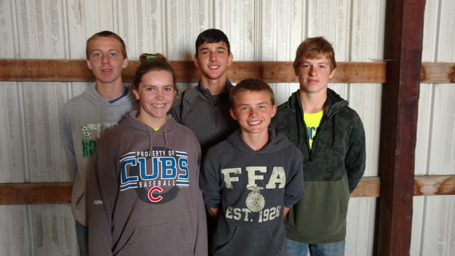 The Scales Mound FFA conducted a number of activities in September. Pictured are members Ethan Soppe, Taylor Korte, Thomas Lange, Corwin Moser and Calvin Frank, who competed in the land use Career Development Event on Oct. 27 and took fourth place. [PHOTO PROVIDED]