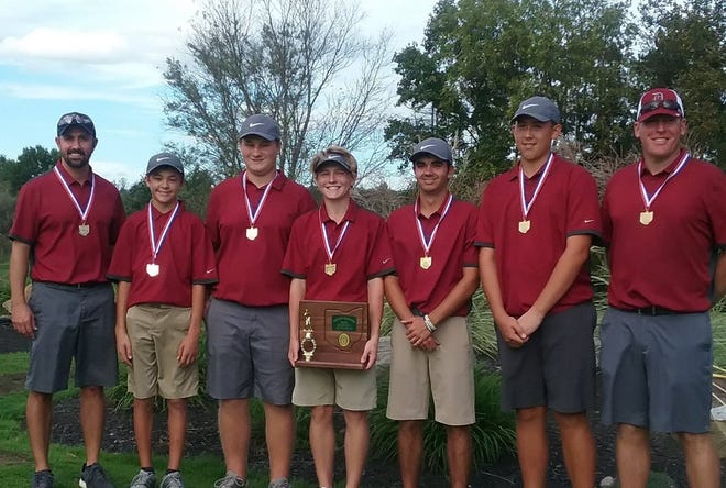 The Dover High School boys golf team will be playing in the Division I state tournament in Columbus on Friday and Sautrday, Oct. 19-20. The Tornadoes won the district title at EagleSticks Golf Club in Zanesville on Tuesday. Submitted photo