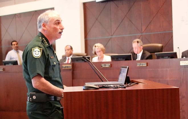 Volusia County Sheriff Mike Chitwood addresses the county council demanding the firing of County Manager Jim Dinneen in DeLand Tuesday June 19 2018.[News-journal/Jim Tiller]